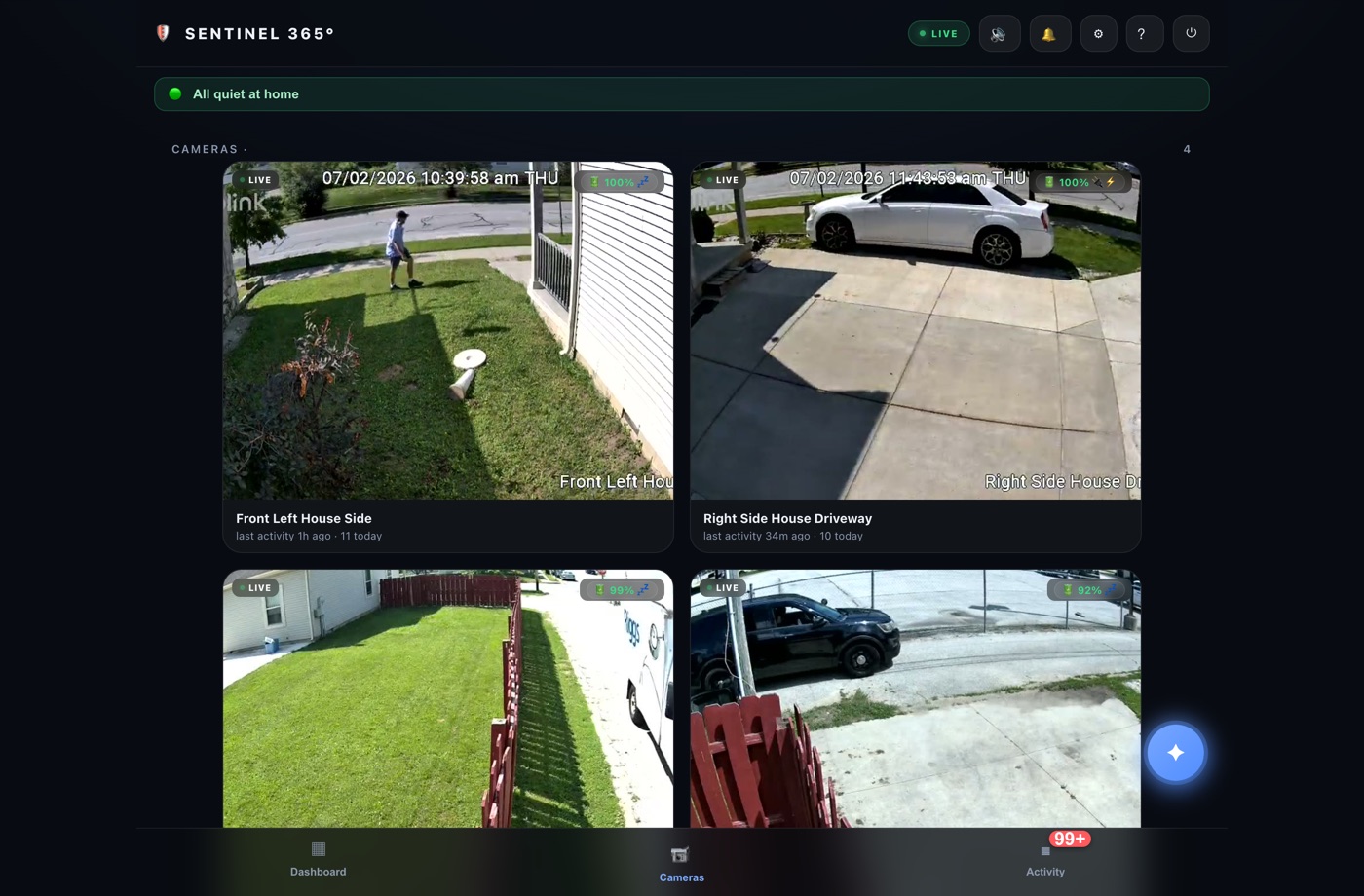 All Reolink security cameras live in one Sentinel 365 dashboard